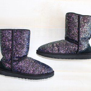 UGG Classic Short Cosmos Black Purple Glitter Size 8